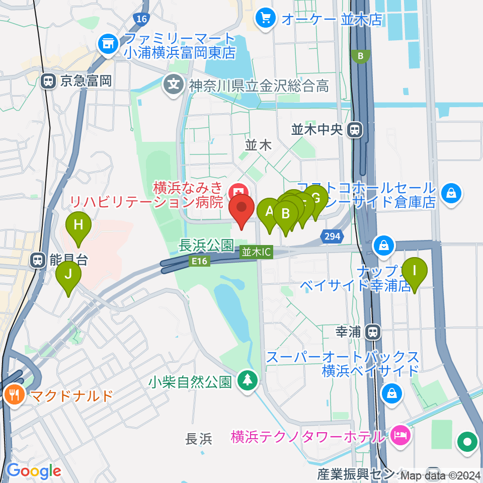 横浜市金沢スポーツセンター周辺のファミレス・ファーストフード一覧地図