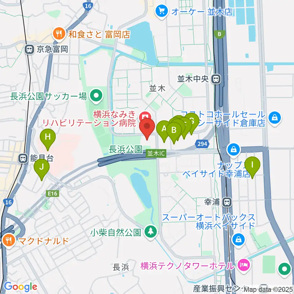 横浜市金沢スポーツセンター周辺のファミレス・ファーストフード一覧地図