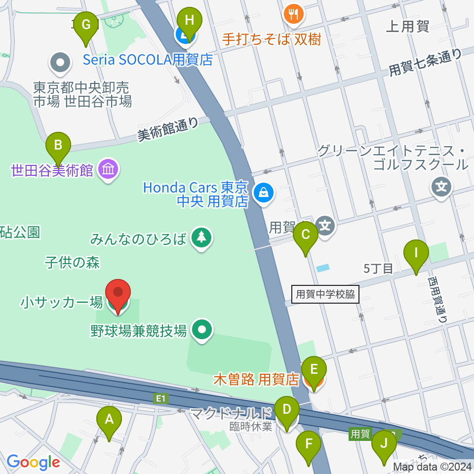 砧公園小サッカー場周辺のファミレス・ファーストフード一覧地図