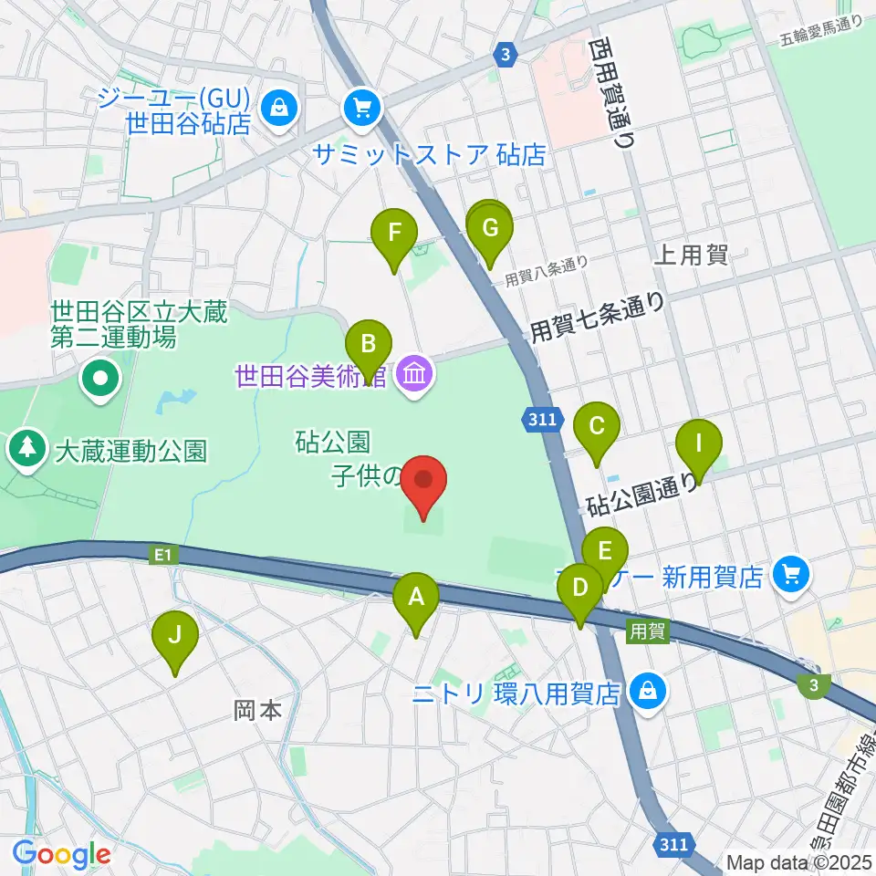 砧公園小サッカー場周辺のファミレス・ファーストフード一覧地図
