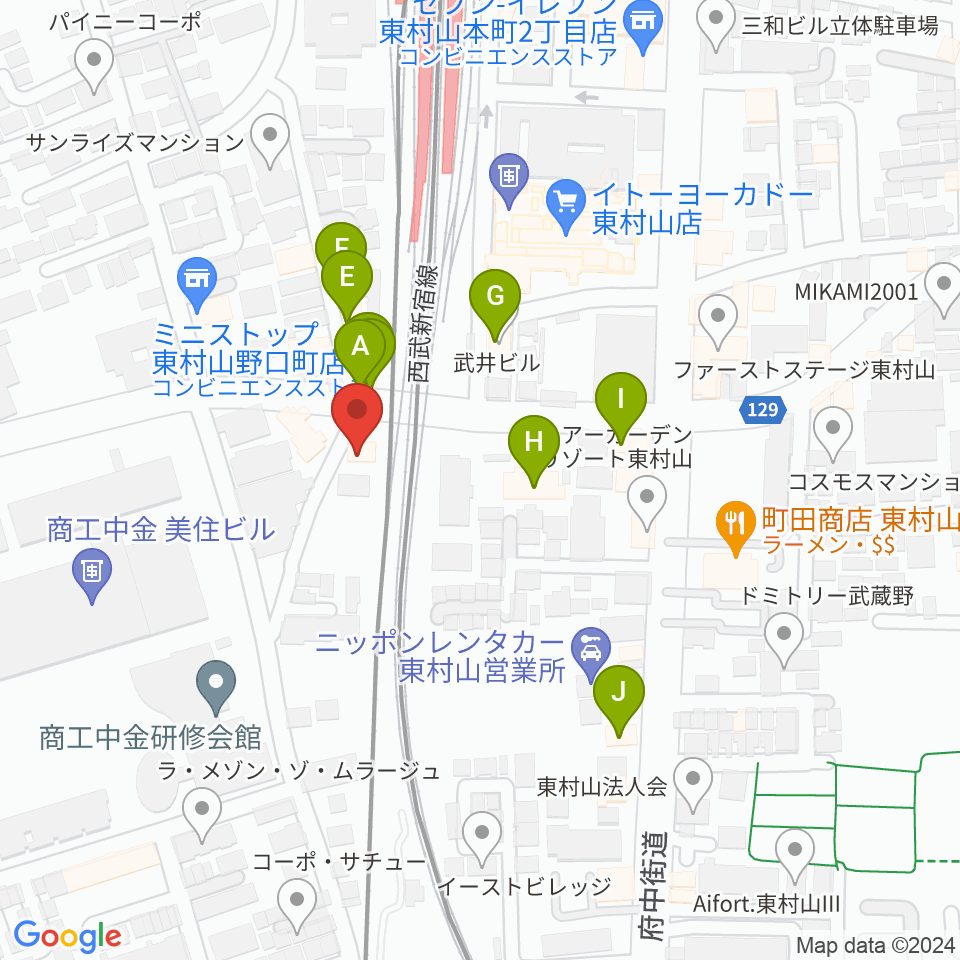サウンド・スクエア東村山店周辺のファミレス・ファーストフード一覧地図