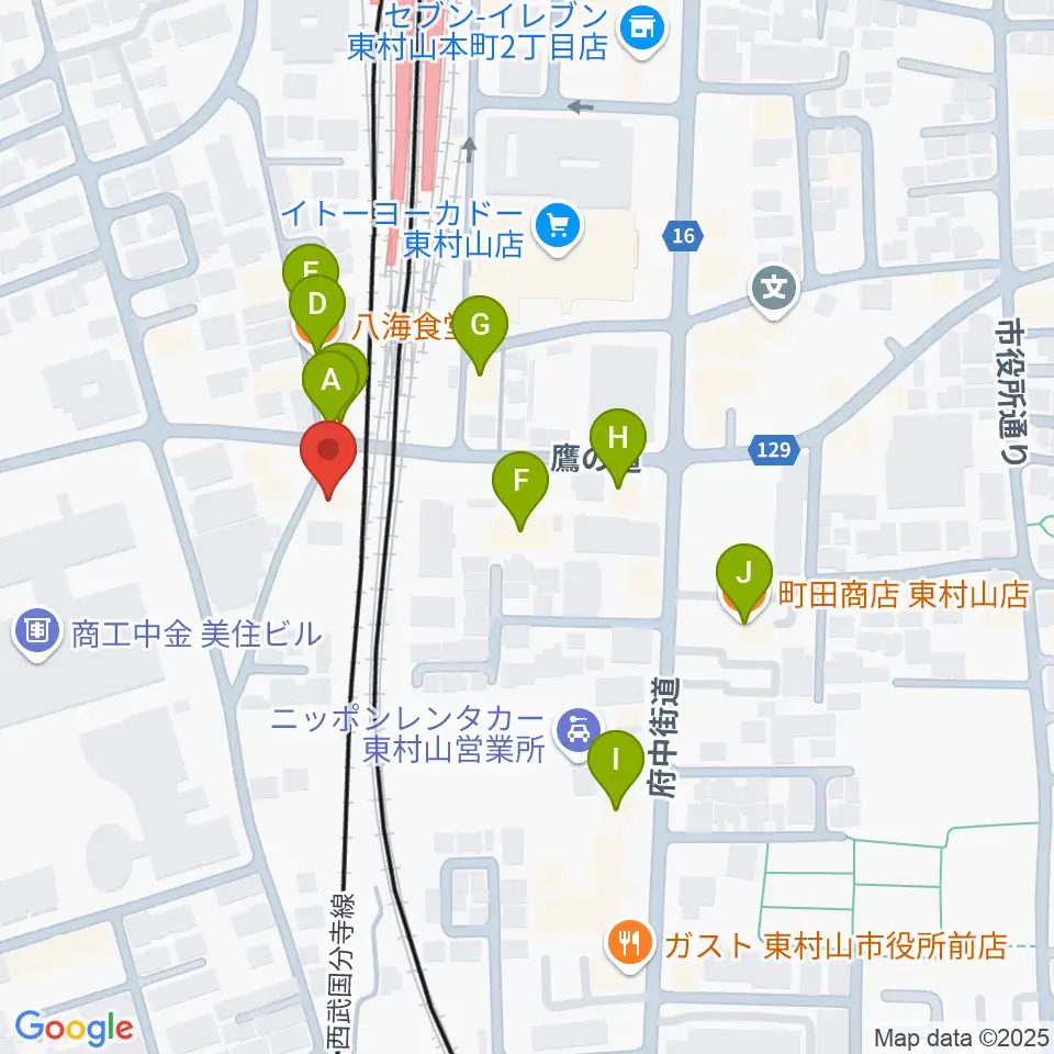 サウンド・スクエア東村山店周辺のファミレス・ファーストフード一覧地図