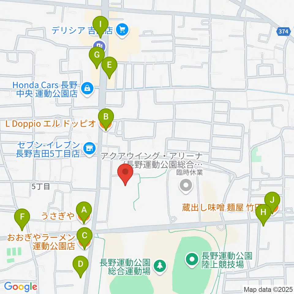 長野運動公園総合体育館周辺のファミレス・ファーストフード一覧地図