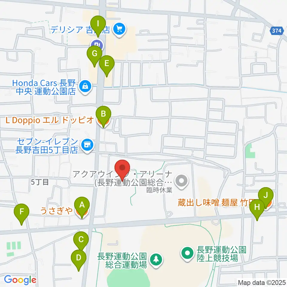 長野運動公園総合体育館周辺のファミレス・ファーストフード一覧地図