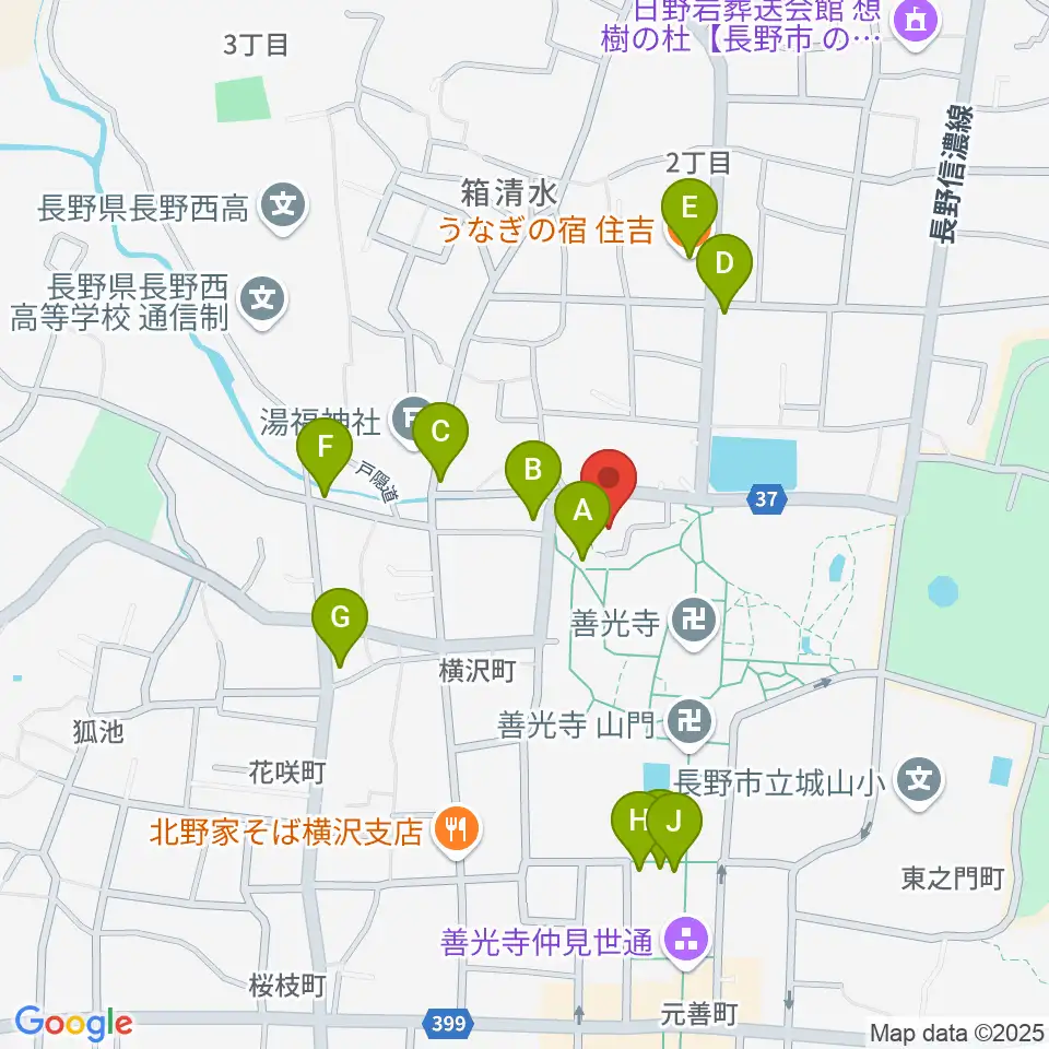 善光寺史料館・日本忠霊殿周辺のファミレス・ファーストフード一覧地図