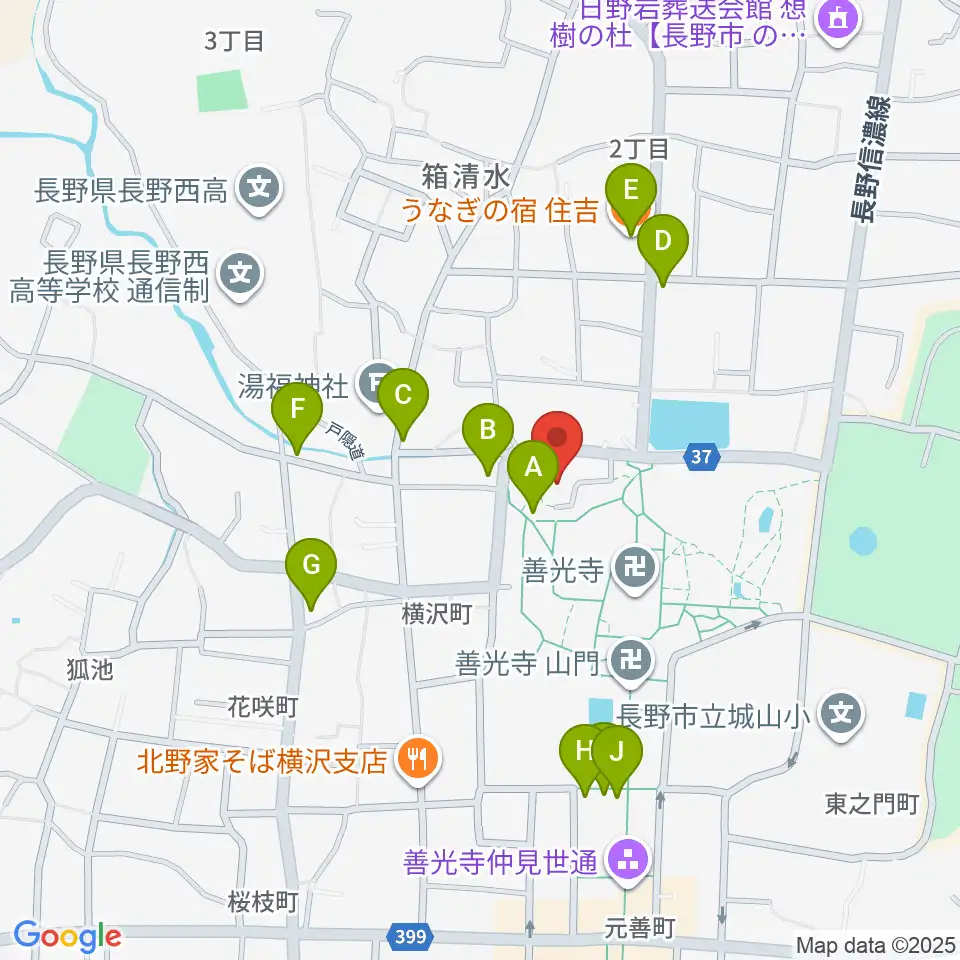 善光寺史料館・日本忠霊殿周辺のファミレス・ファーストフード一覧地図