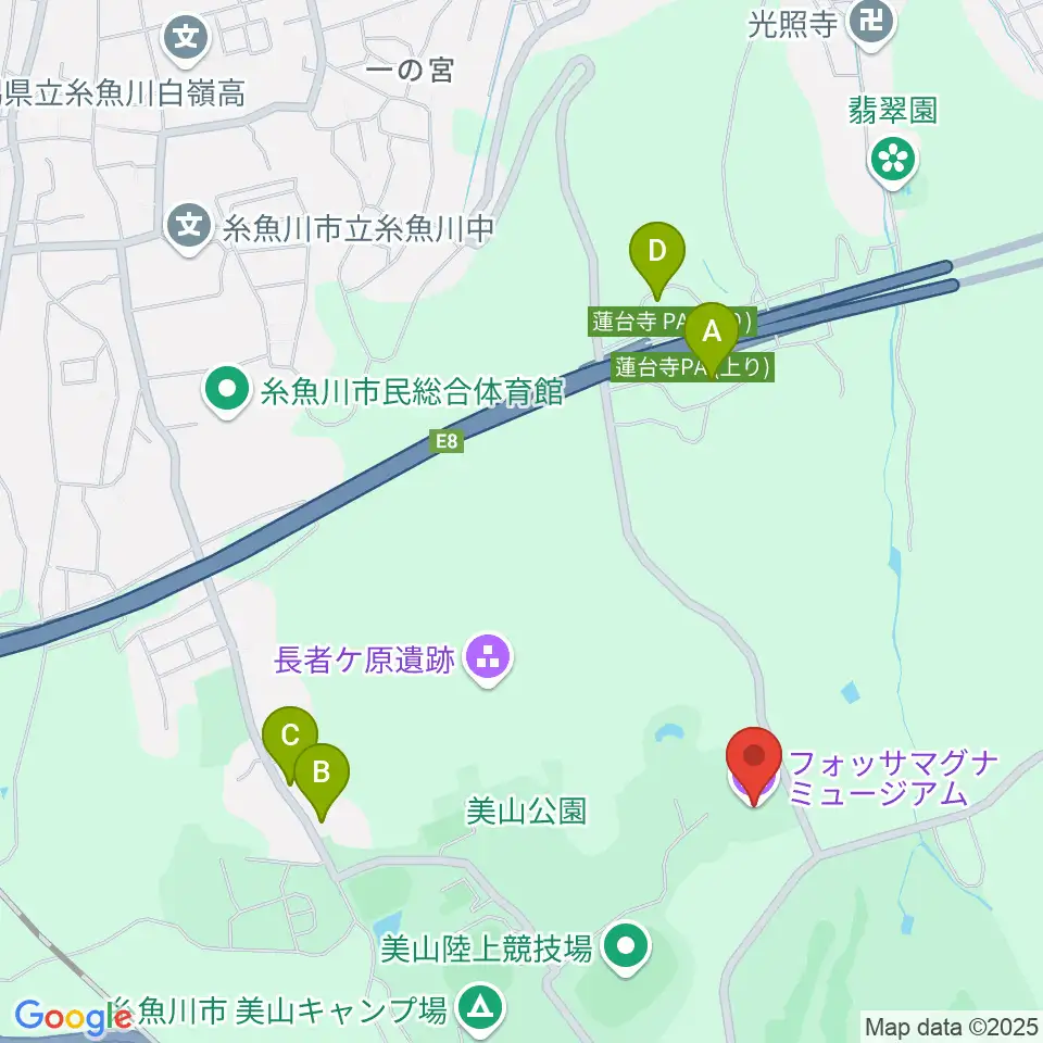 フォッサマグナミュージアム周辺のファミレス・ファーストフード一覧地図