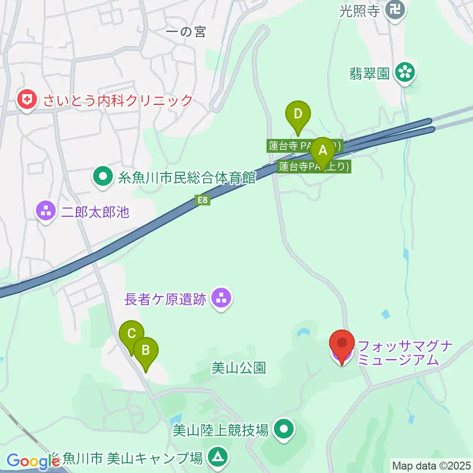 フォッサマグナミュージアム周辺のファミレス・ファーストフード一覧地図