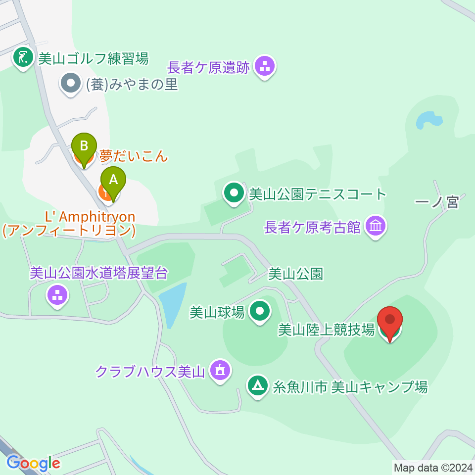 美山陸上競技場周辺のファミレス・ファーストフード一覧地図