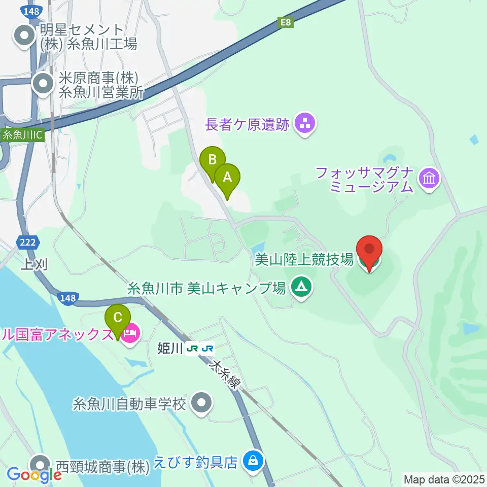 美山陸上競技場周辺のファミレス・ファーストフード一覧地図