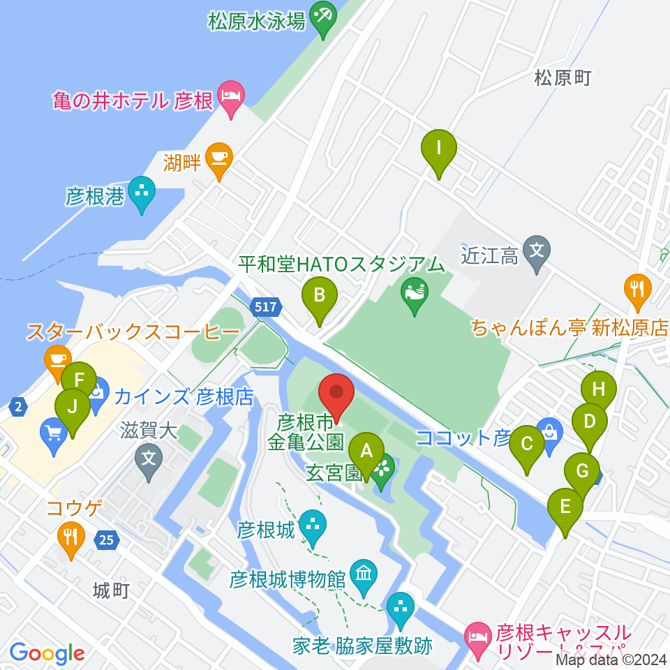 金亀公園多目的グラウンド周辺のファミレス・ファーストフード一覧地図