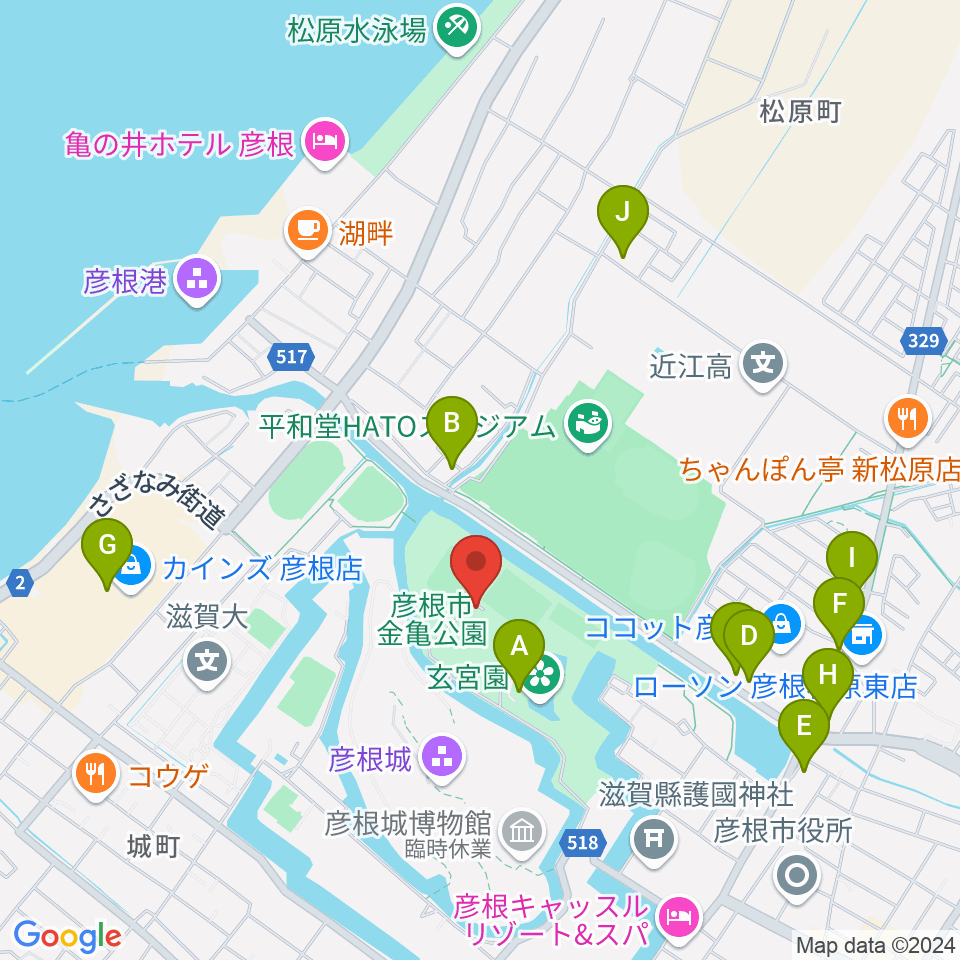 金亀公園多目的グラウンド周辺のファミレス・ファーストフード一覧地図