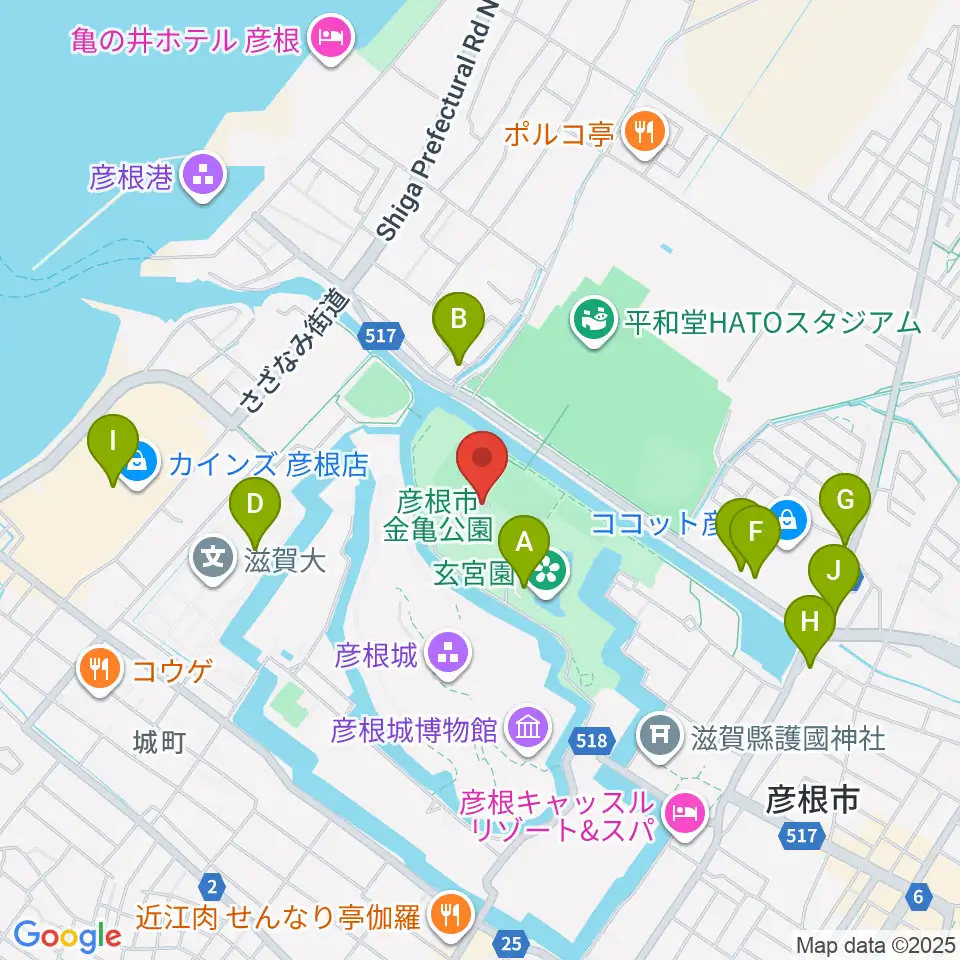 金亀公園多目的グラウンド周辺のファミレス・ファーストフード一覧地図