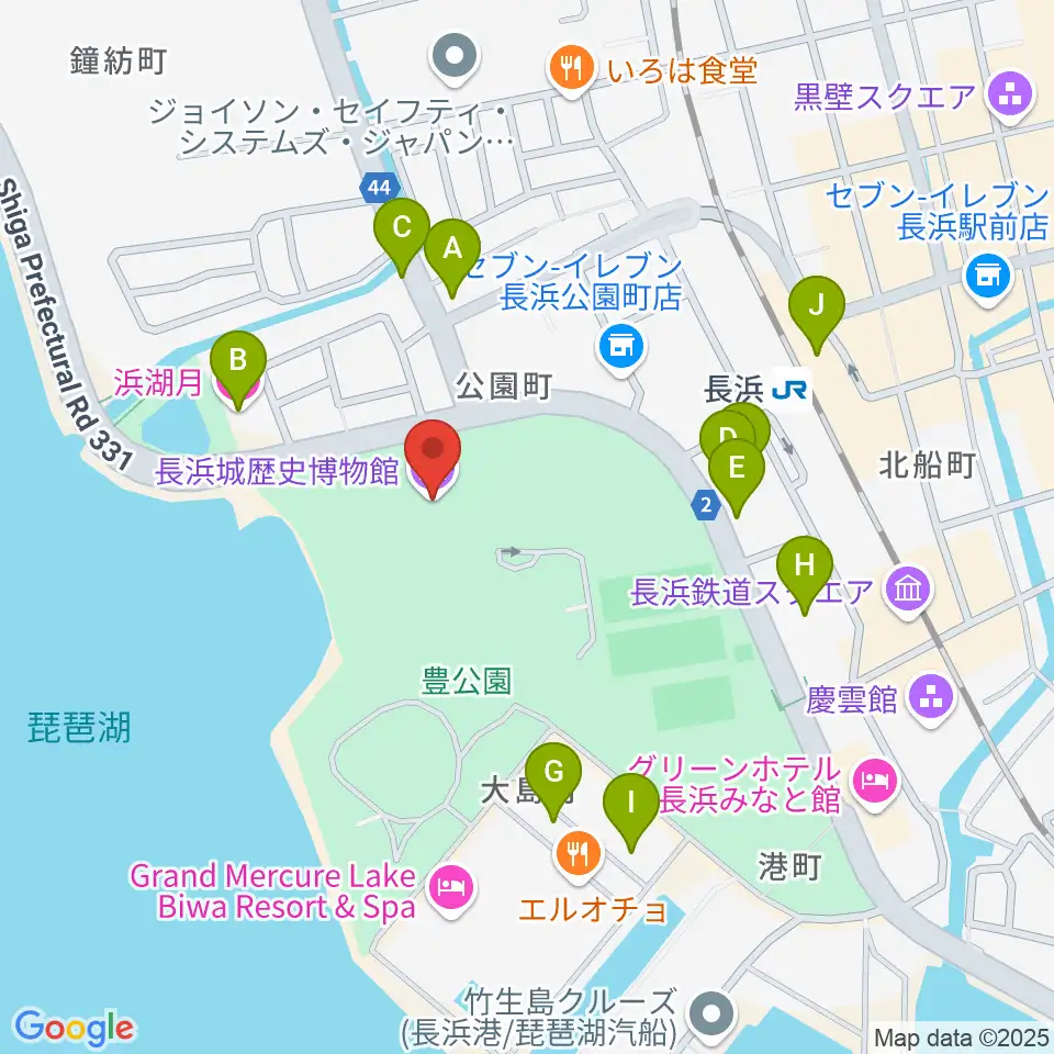 長浜城歴史博物館周辺のファミレス・ファーストフード一覧地図