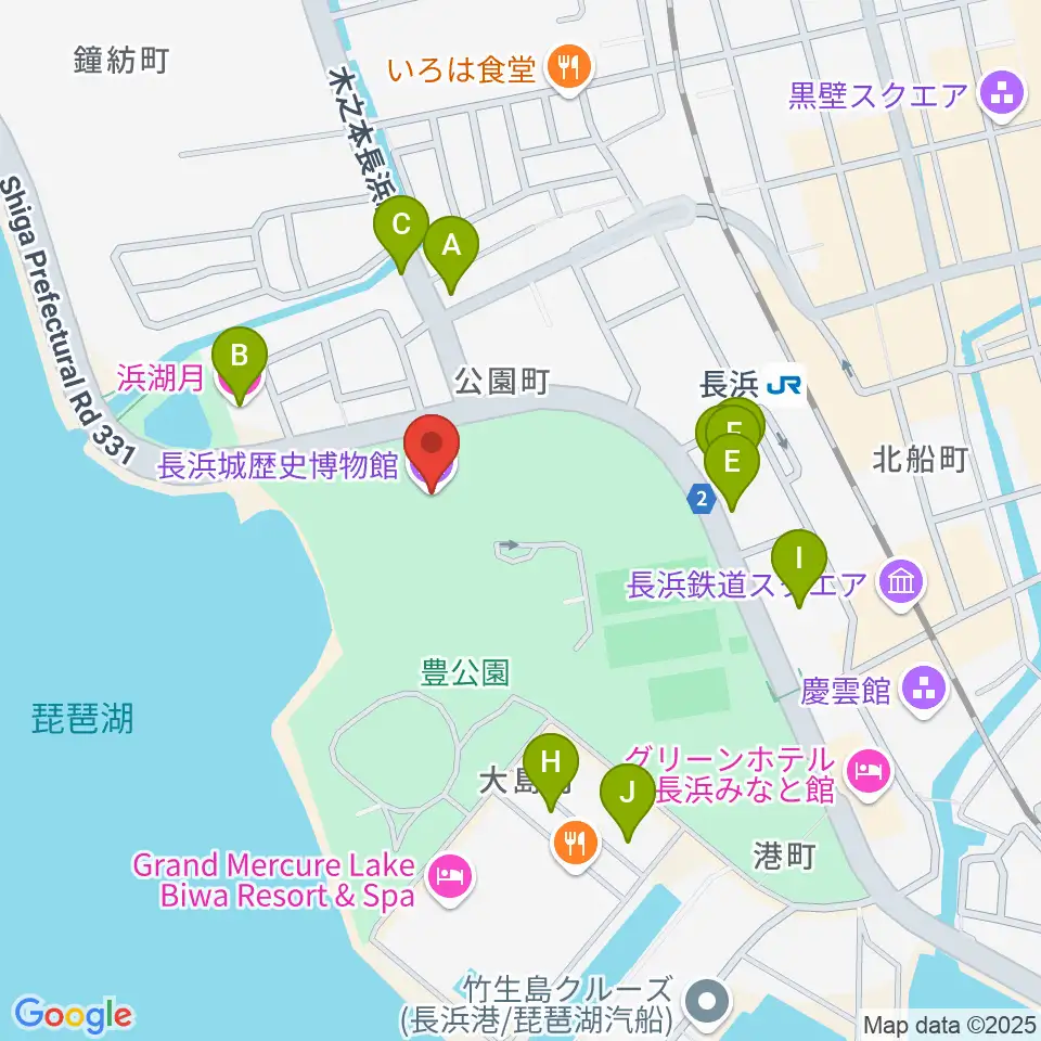 長浜城歴史博物館周辺のファミレス・ファーストフード一覧地図