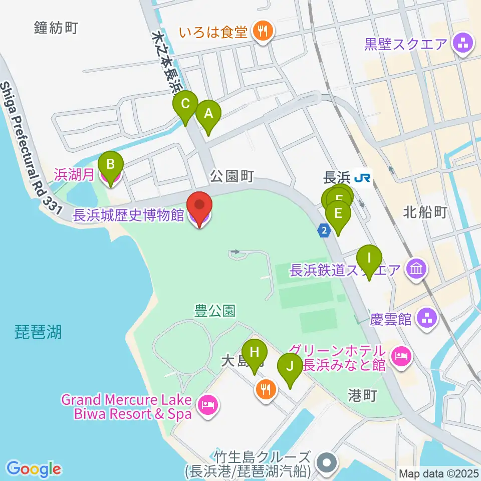 長浜城歴史博物館周辺のファミレス・ファーストフード一覧地図