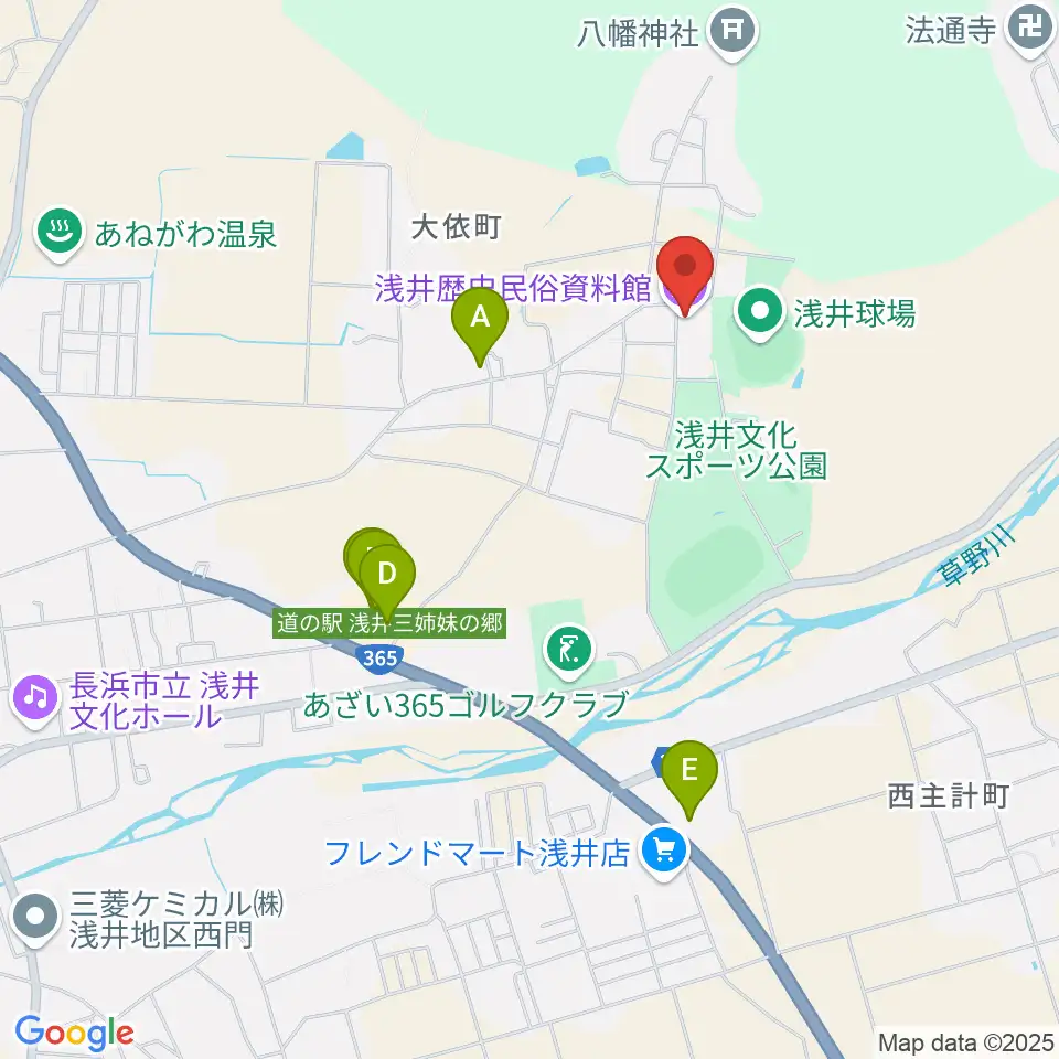 浅井歴史民俗資料館周辺のファミレス・ファーストフード一覧地図