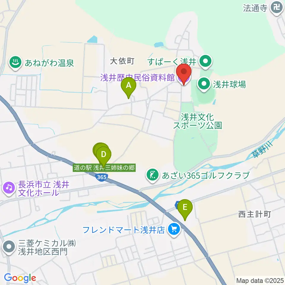 浅井歴史民俗資料館周辺のファミレス・ファーストフード一覧地図