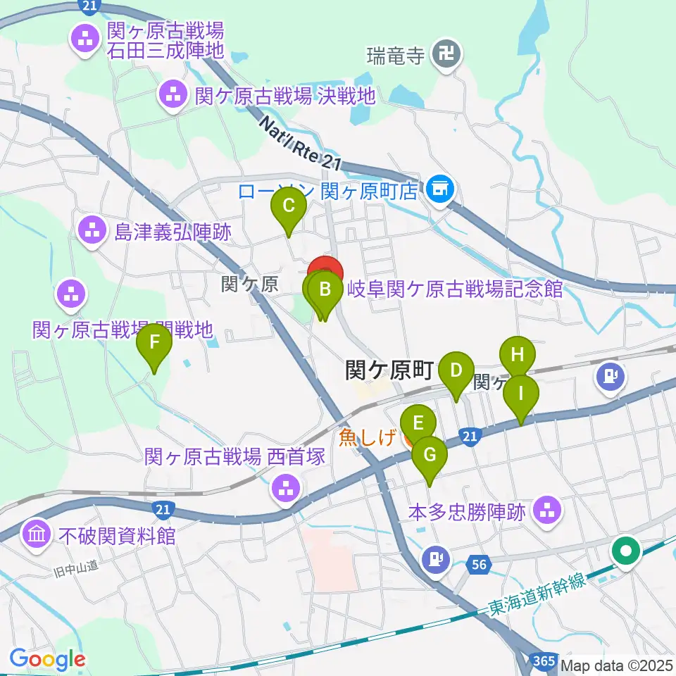 岐阜関ケ原古戦場記念館周辺のファミレス・ファーストフード一覧地図
