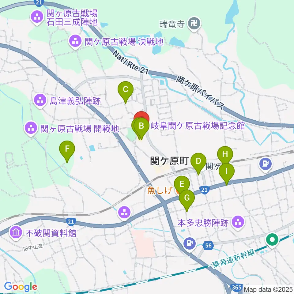 岐阜関ケ原古戦場記念館周辺のファミレス・ファーストフード一覧地図