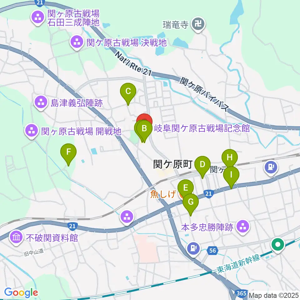 岐阜関ケ原古戦場記念館周辺のファミレス・ファーストフード一覧地図