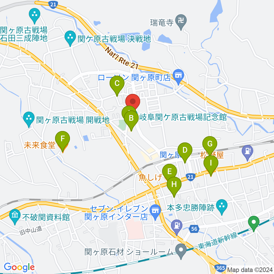 関ケ原町歴史民俗学習館周辺のファミレス・ファーストフード一覧地図