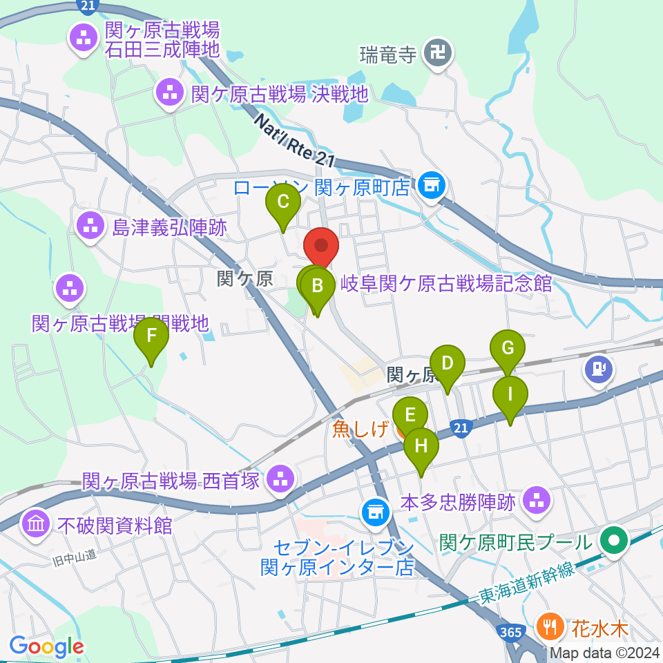 関ケ原町歴史民俗学習館周辺のファミレス・ファーストフード一覧地図