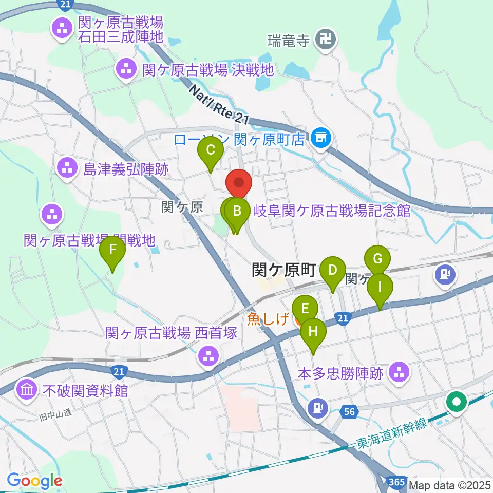 関ケ原町歴史民俗学習館周辺のファミレス・ファーストフード一覧地図