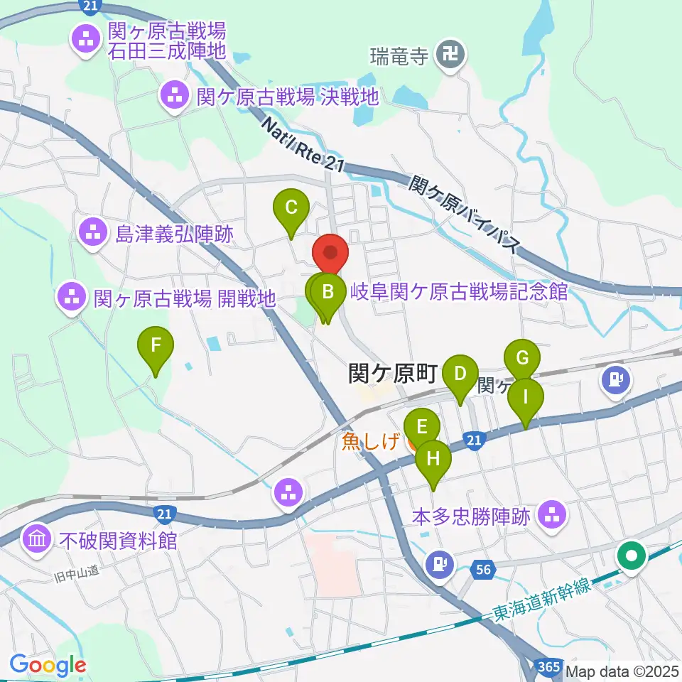 関ケ原町歴史民俗学習館周辺のファミレス・ファーストフード一覧地図
