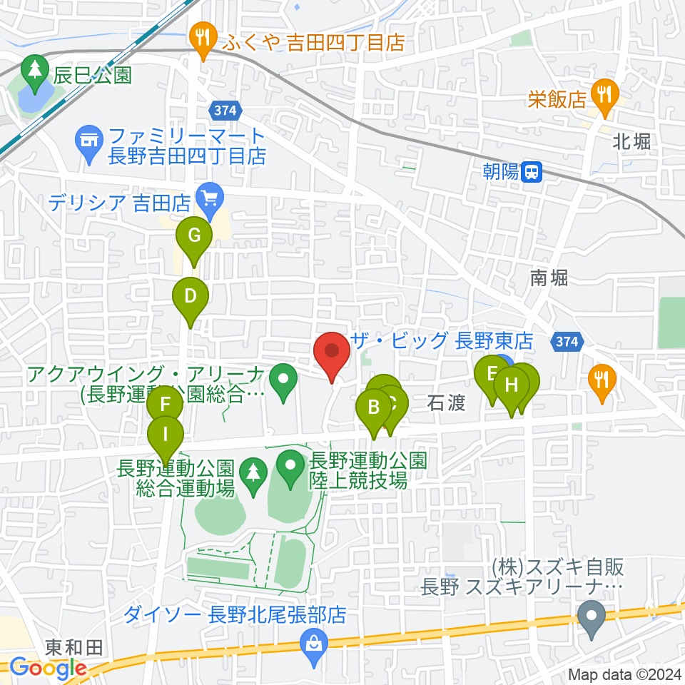 長野運動公園運動広場周辺のファミレス・ファーストフード一覧地図