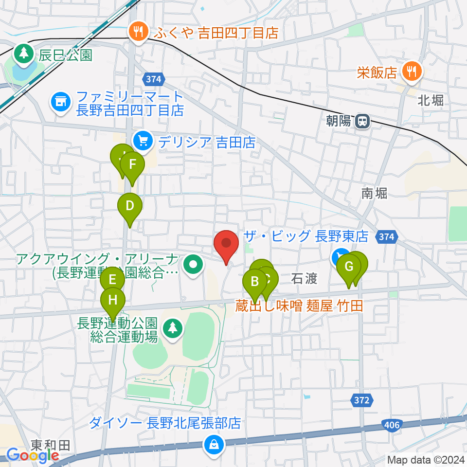 長野運動公園運動広場周辺のファミレス・ファーストフード一覧地図