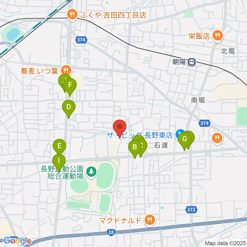 長野運動公園運動広場周辺のファミレス・ファーストフード一覧地図