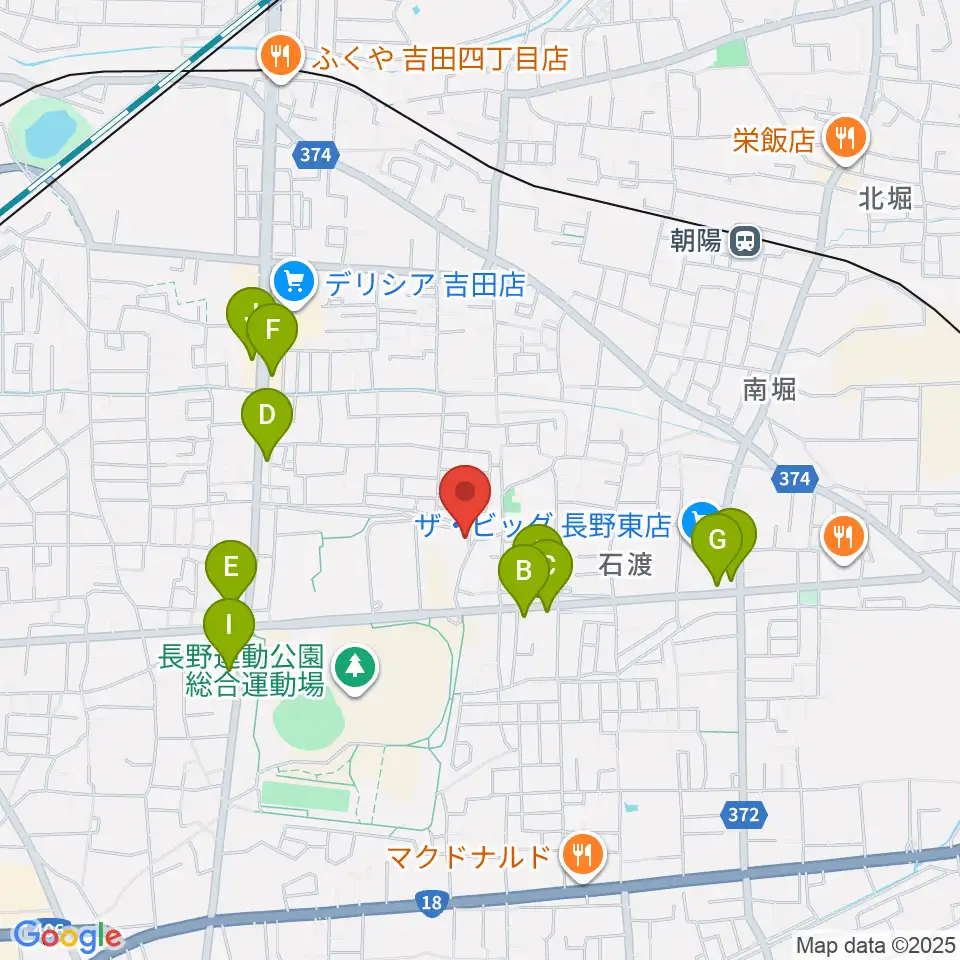 長野運動公園運動広場周辺のファミレス・ファーストフード一覧地図