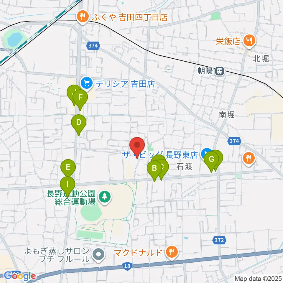 長野運動公園運動広場周辺のファミレス・ファーストフード一覧地図