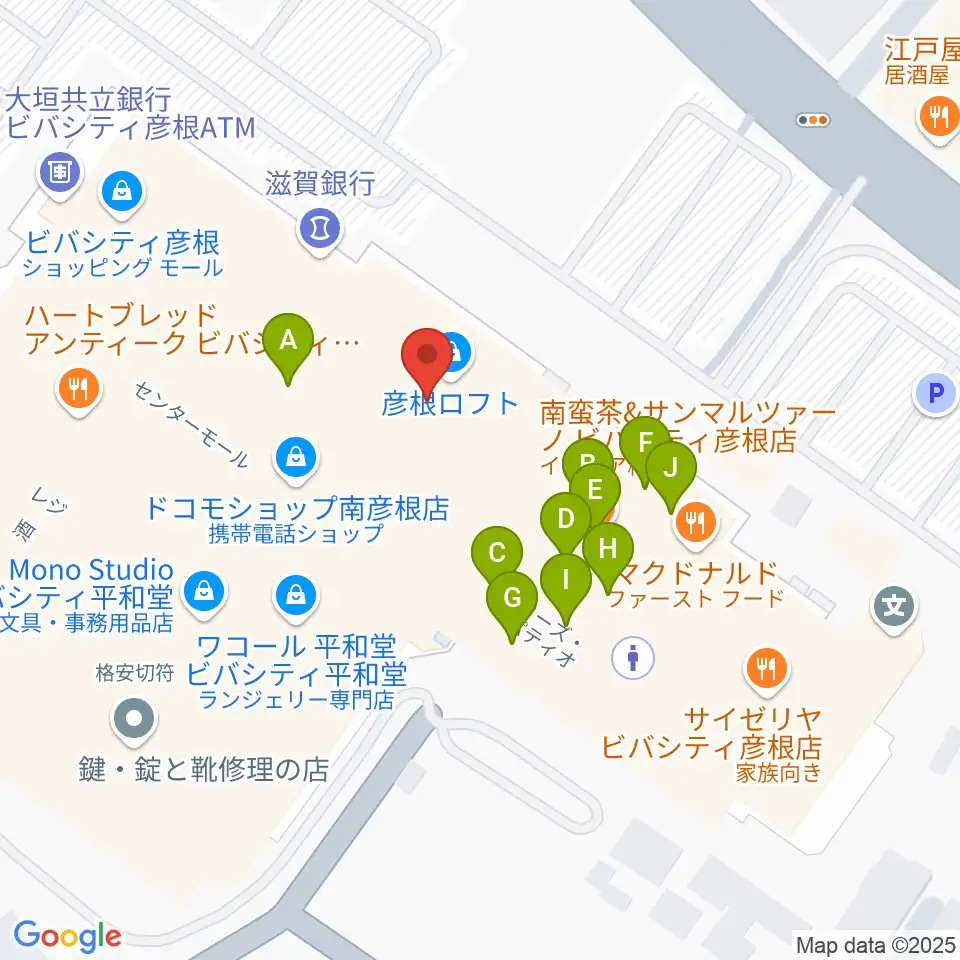 彦根ビバシティシネマ周辺のファミレス・ファーストフード一覧地図