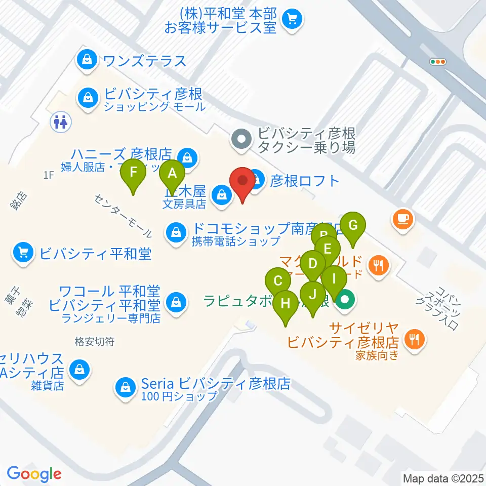 彦根ビバシティシネマ周辺のファミレス・ファーストフード一覧地図