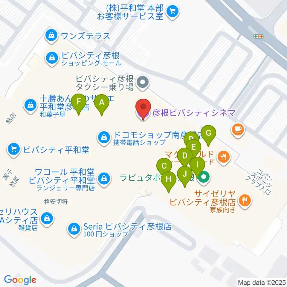 彦根ビバシティシネマ周辺のファミレス・ファーストフード一覧地図