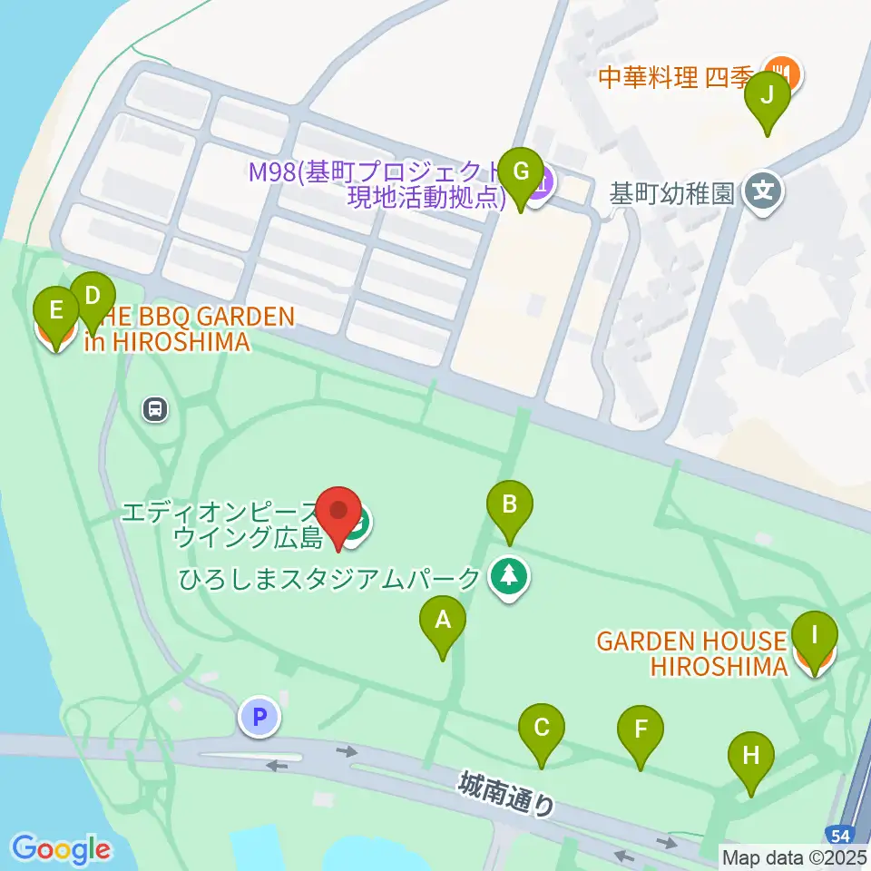 エディオンピースウイング広島周辺のファミレス・ファーストフード一覧地図