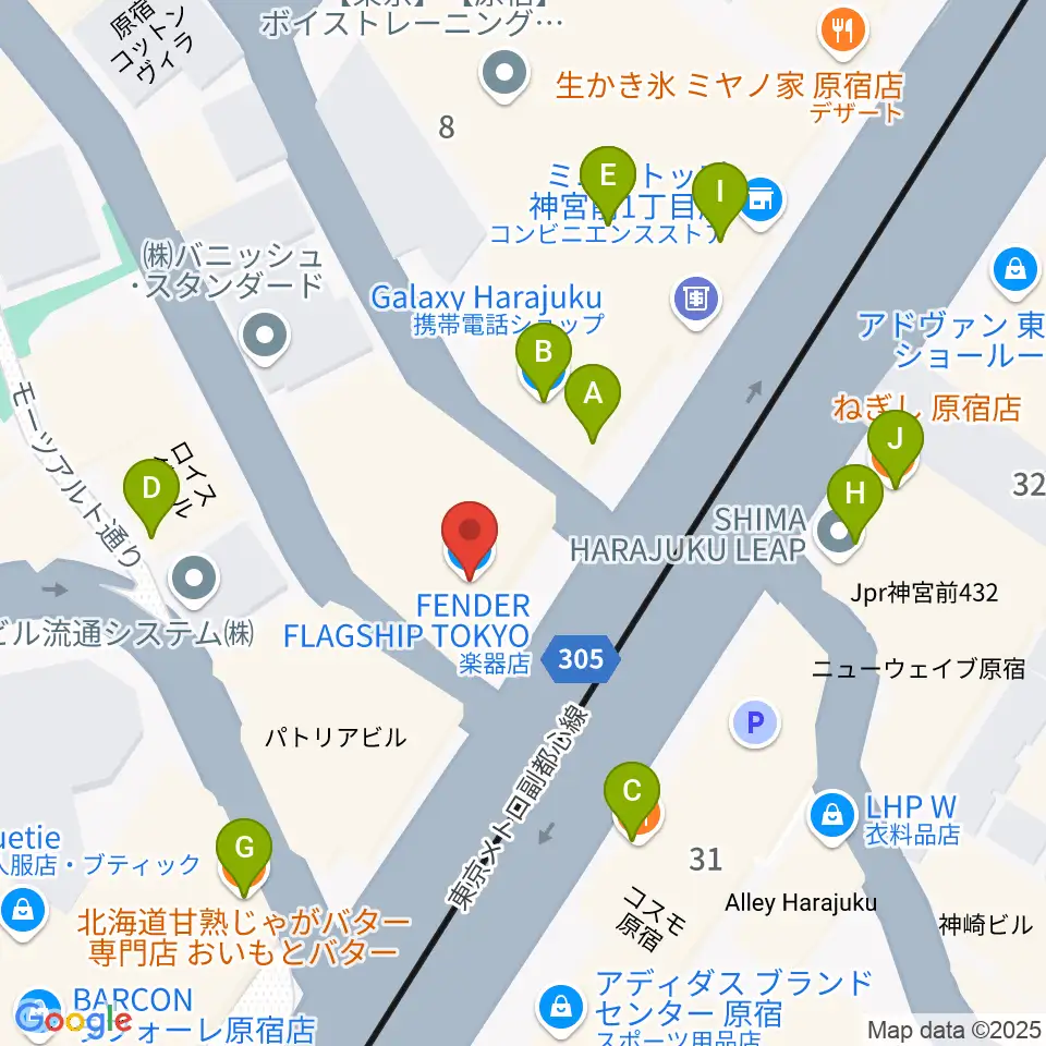 FENDER FLAGSHIP TOKYO周辺のファミレス・ファーストフード一覧地図