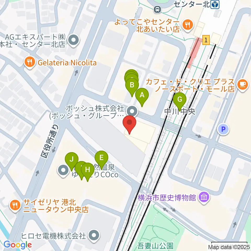 ボッシュホール周辺のファミレス・ファーストフード一覧地図