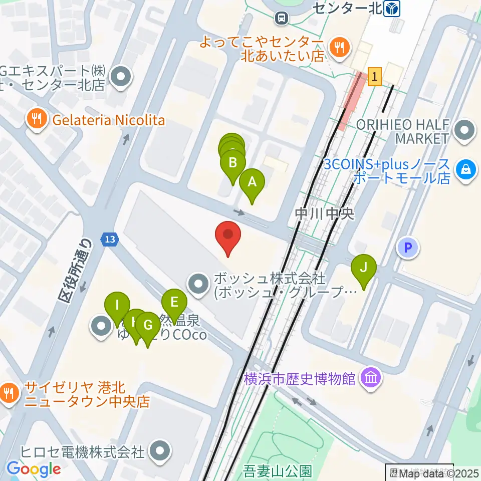 ボッシュホール周辺のファミレス・ファーストフード一覧地図