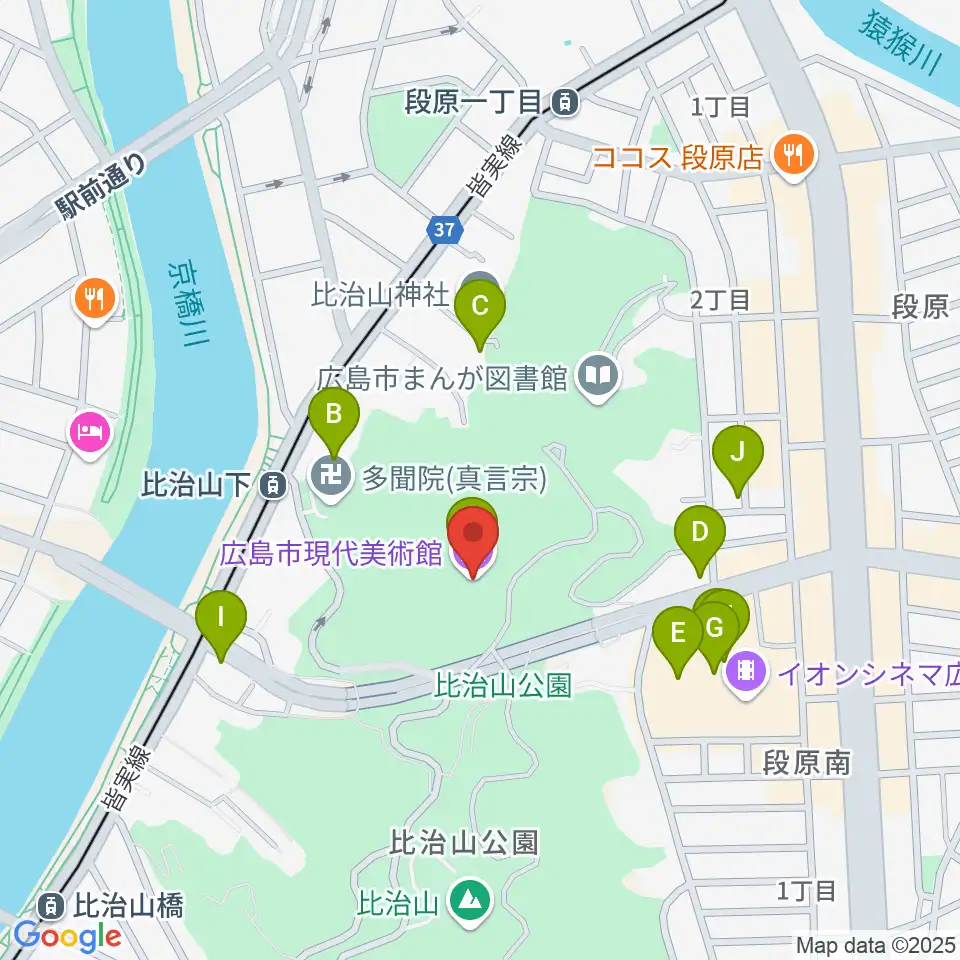 広島市現代美術館周辺のファミレス・ファーストフード一覧地図