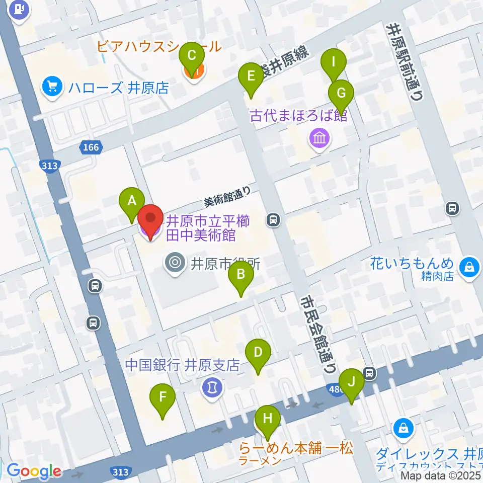 井原市立平櫛田中美術館周辺のファミレス・ファーストフード一覧地図