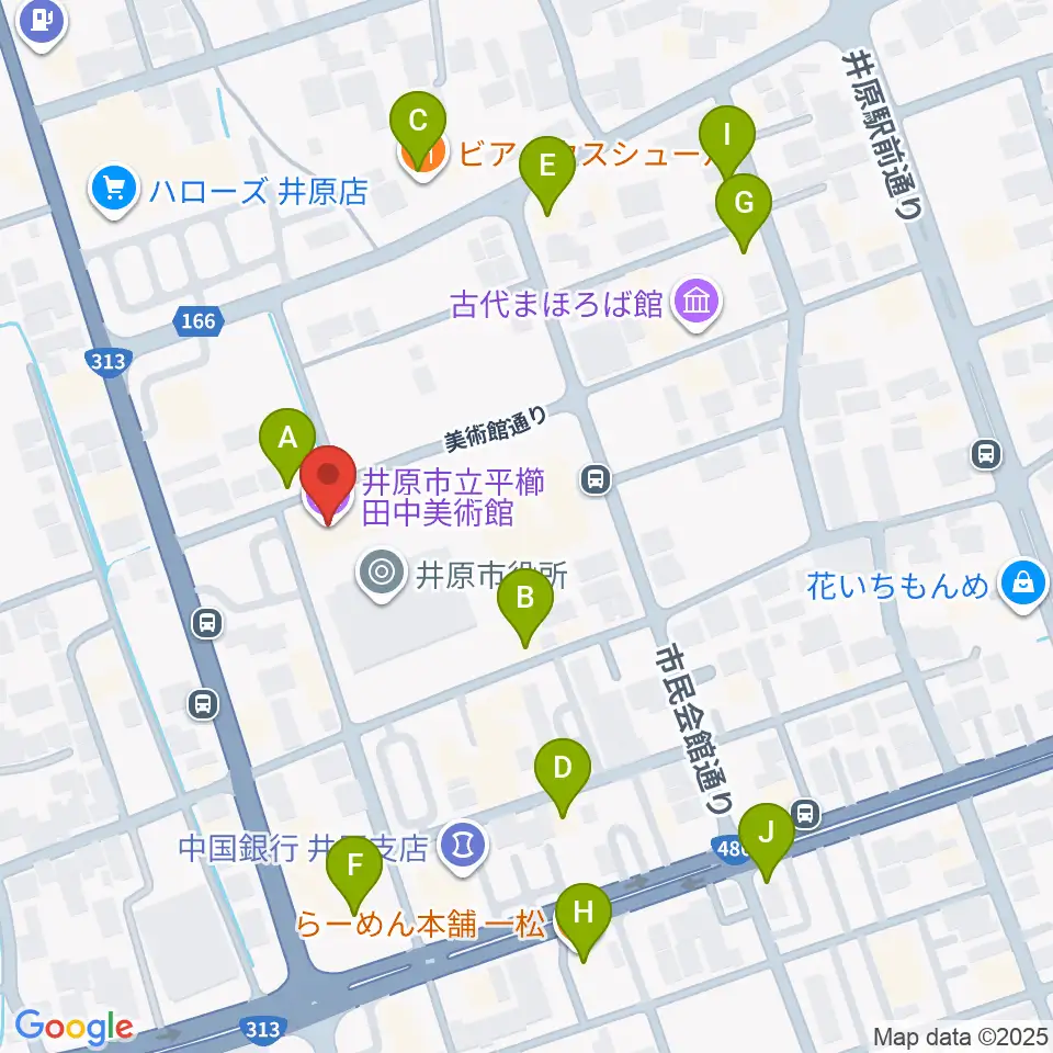 井原市立平櫛田中美術館周辺のファミレス・ファーストフード一覧地図