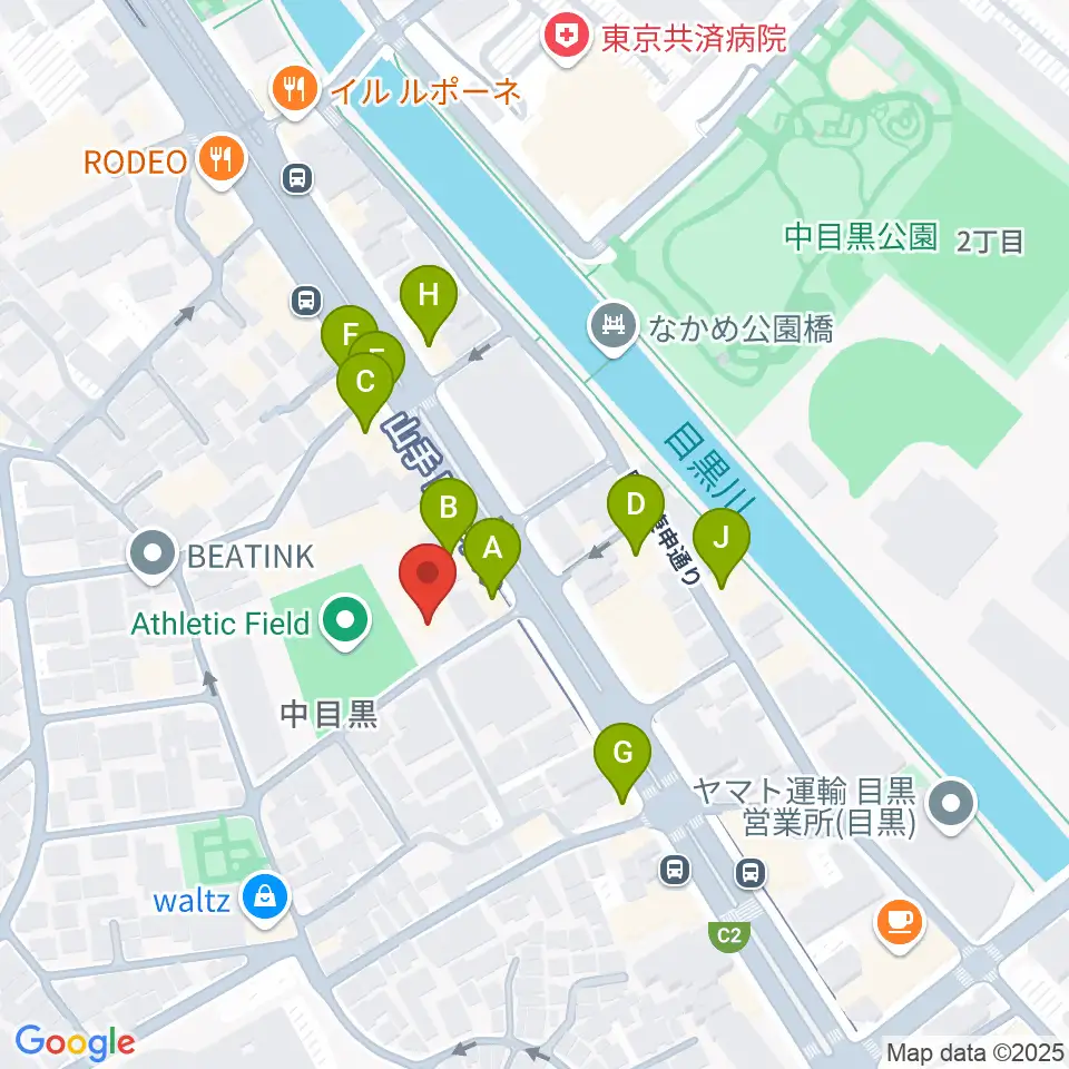 めぐろ歴史資料館周辺のファミレス・ファーストフード一覧地図