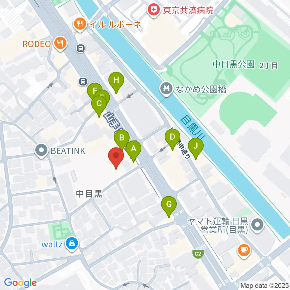 めぐろ歴史資料館周辺のファミレス・ファーストフード一覧地図