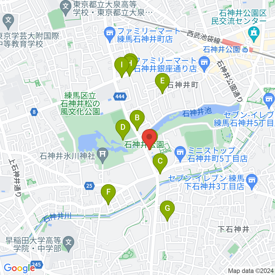 石神井公園ふるさと文化館周辺のファミレス・ファーストフード一覧地図