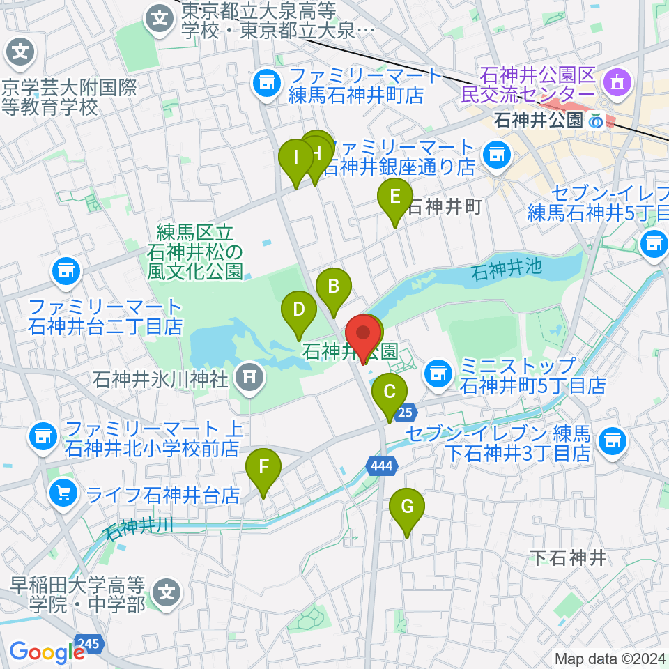 石神井公園ふるさと文化館周辺のファミレス・ファーストフード一覧地図