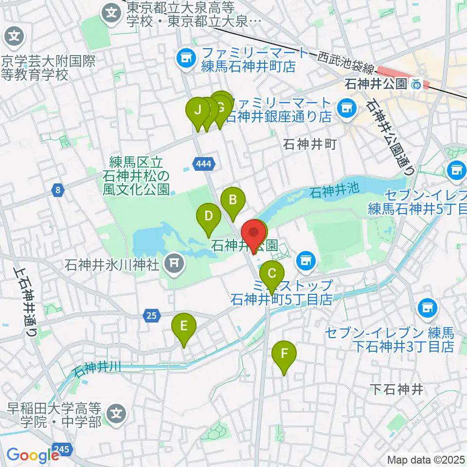 石神井公園ふるさと文化館周辺のファミレス・ファーストフード一覧地図