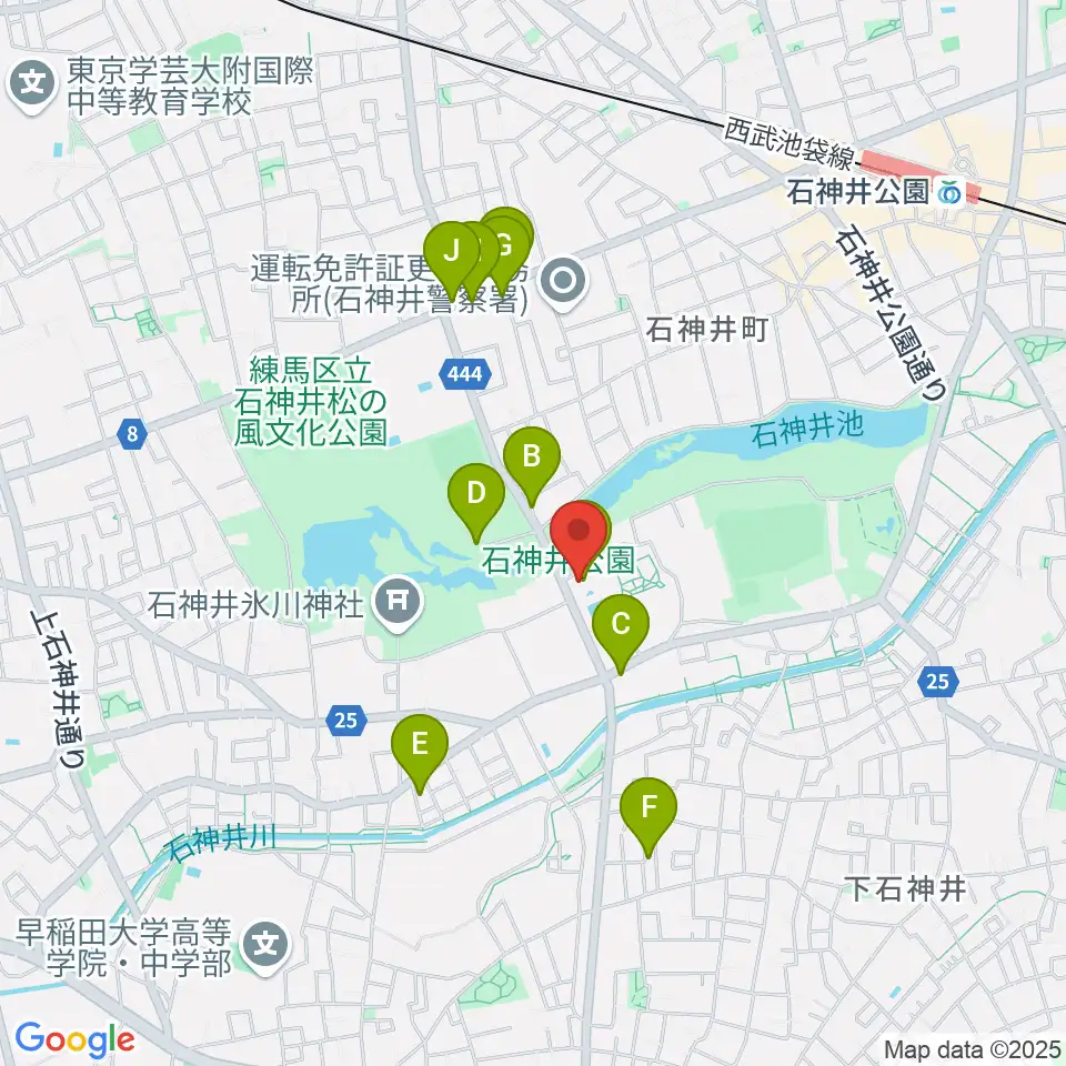 石神井公園ふるさと文化館周辺のファミレス・ファーストフード一覧地図